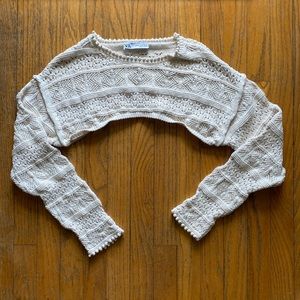 Zara Off White cotton half cropped sweater
